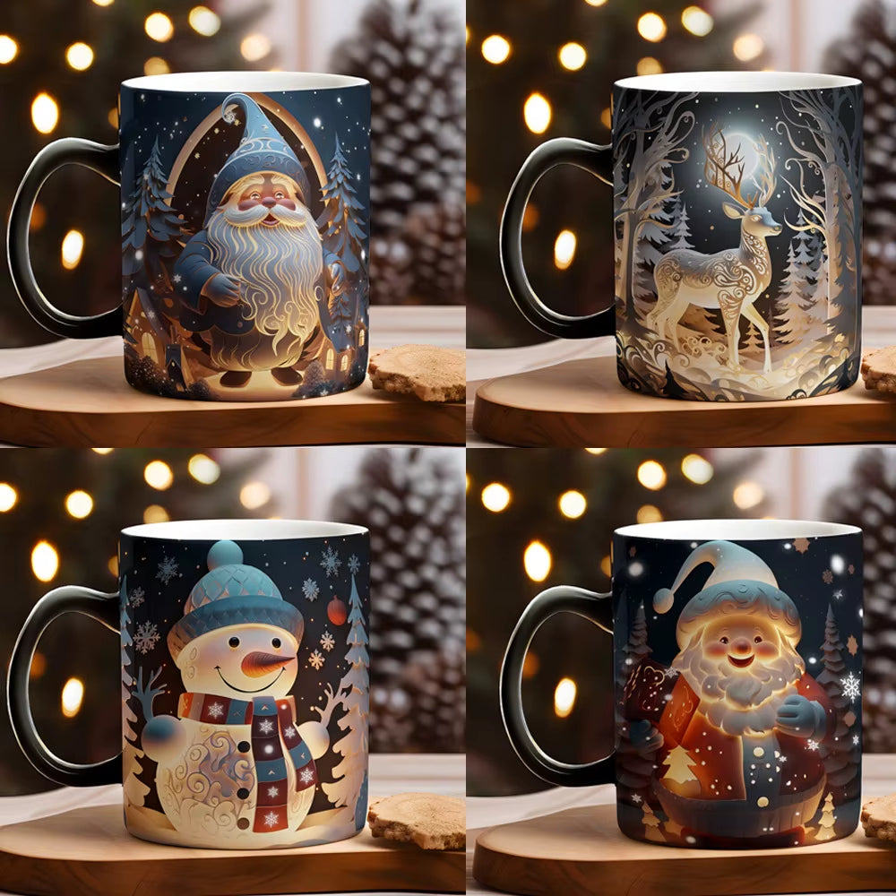 Christmas Color Changing Mug Santa Claus Ceramic Magic Mug Elk Heat Sensitive Coffee Cup Snowman Water Cups Children Xmas Gifts